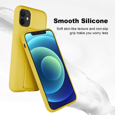 غلاف الوقوف السيليكوني متوافق مع غلاف iPhone 11 ((6.1 بوصة) الوقوف الرأسي والأفقي الحزام اليدوي القلادة المعدنية