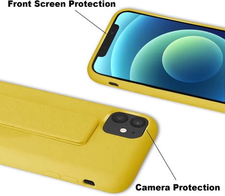 غلاف الوقوف السيليكوني متوافق مع غلاف iPhone 11 ((6.1 بوصة) الوقوف الرأسي والأفقي الحزام اليدوي القلادة المعدنية