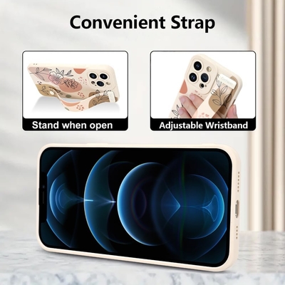 غلاف سيليكوني لـ iPhone 12 Pro Max مع حزام للنساء الفتيات الزهور الرائعة التصميم النمطية الشريط اللاسلكي الناعم القابل للتعديل
