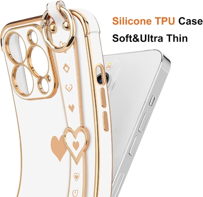 iPhone 12 Pro Cute Love-Heart Plating Strap غطاء الهاتف للنساء الفتيات Bling كاميرا سيليكون العدسة الحماية