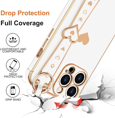 iPhone 12 Pro Cute Love-Heart Plating Strap غطاء الهاتف للنساء الفتيات Bling كاميرا سيليكون العدسة الحماية