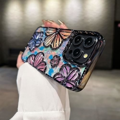 iPhone 12 Pro Max Case 6.7 Inch،Clear 3D Flower Phone Case for Women Girls Luxury Plating Floral Case Cover جمالي