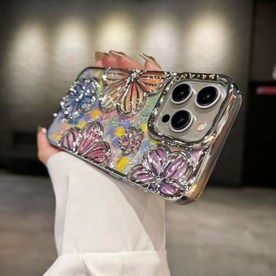 iPhone 12 Pro Max Case 6.7 Inch،Clear 3D Flower Phone Case for Women Girls Luxury Plating Floral Case Cover جمالي