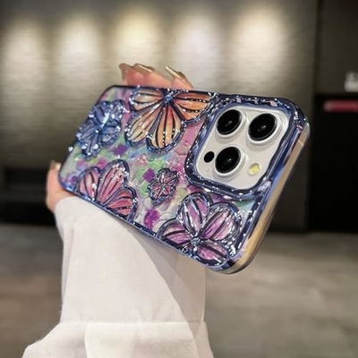 iPhone 12 Pro Max Case 6.7 Inch،Clear 3D Flower Phone Case for Women Girls Luxury Plating Floral Case Cover جمالي