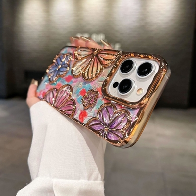 iPhone 12 Pro Max Case 6.7 Inch،Clear 3D Flower Phone Case for Women Girls Luxury Plating Floral Case Cover جمالي