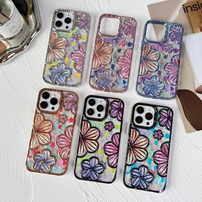 iPhone 12 Pro Max Case 6.7 Inch،Clear 3D Flower Phone Case for Women Girls Luxury Plating Floral Case Cover جمالي