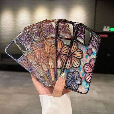 iPhone 12 Pro Max Case 6.7 Inch،Clear 3D Flower Phone Case for Women Girls Luxury Plating Floral Case Cover جمالي