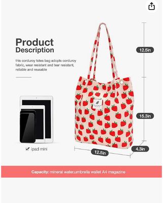 حقيبة يد نسائية وبنات، من قماش كوردروي بسعة كبيرة، قابلة لإعادة الاستخدام، حقيبة كتف للتسوق مع جيب داخلي