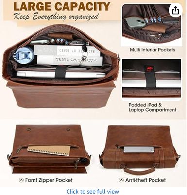 حقيبة ماسنجر رجالي من RAINSMORE مقاس 17 بوصة مقاومة للماء جلد عتيق حقيبة لابتوب كبيرة حقيبة ساتشل حقيبة كتف للكمبيوتر للمكتب والعمل والسفر والكلية