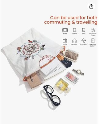 Ball&Chain carriage pattern embroidered nylon handbag for women, travel shoulder bag with top handle, suitable for work and travel