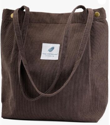 حقيبة يد من الكوردروي، حقائب يد لطيفة للنساء، حقيبة كتف مع جيب داخلي للعمل والشاطئ والسفر والتسوق والبقالة