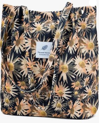 حقيبة يد من الكوردروي، حقائب يد لطيفة للنساء، حقيبة كتف مع جيب داخلي للعمل والشاطئ والسفر والتسوق والبقالة