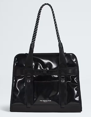 Burly Tote Bag Designed with Rope Inspired Handles and Front Adjustable Straps Offering Large Secure Zip Pocket Key Hook and Topographic Lining