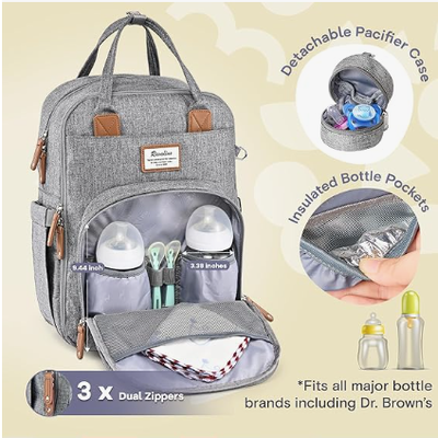 Baby Diaper Bag Backpack with Changing Pad, Waterproof | Baby Shower Gifts, Travel Baby Bags for Mom Dad Girl Boy, Insulated Bottle Holders, Pacifier Case, Large Capacity