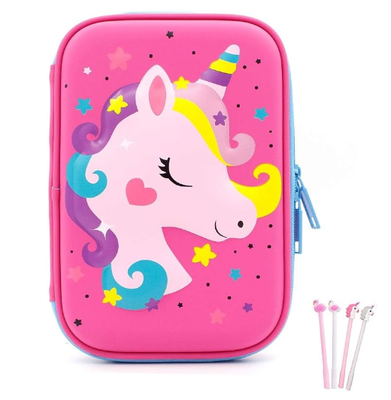 3D Cute EVA Unicorn Pen Poch Stationery Box Anti-Shock عدة مقصورات ضخمة للدراسة مع 4 أقلام وحيد القرن