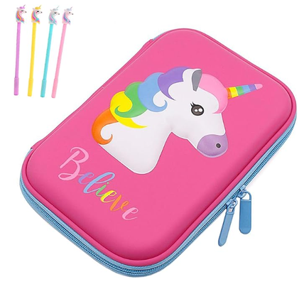 3D Cute EVA Unicorn Pen Poch Stationery Box Anti-Shock عدة مقصورات ضخمة للدراسة مع 4 أقلام وحيد القرن