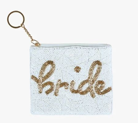 Compact Ricki Beaded Coin Bag with Intricate Beadwork Secure Zip Closure and Gold Tone Key Ring Perfect for Small Essentials